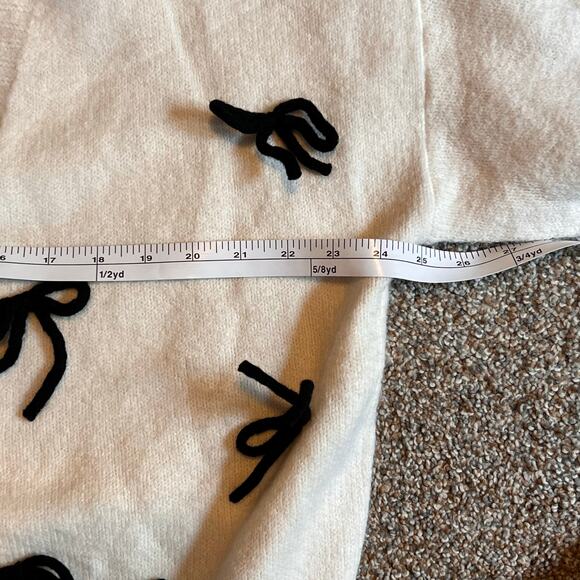 LUNA IVY Ivory With Black Bows V-Neck Button Cardigan Anthropologie. Size Large - Picture 5 of 8